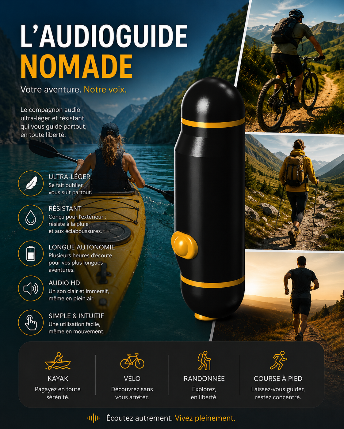 Audioguide Nomade, guide audio GPS autonome pour un parcours kayak outdoor